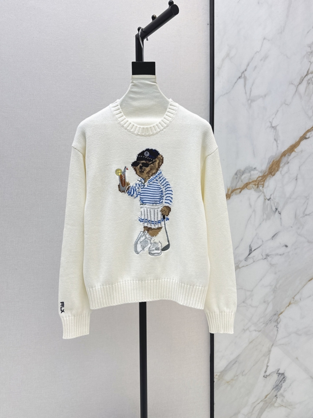 Ralph Lauren Cream Golf Polo Bear Crewneck Knit Sweater